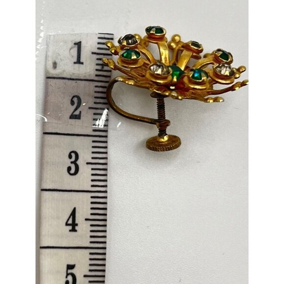 Vintage Gold Tone Cluster Starburst Statement Earrings Green Stones Twist Backs‎ - Picture 7 of 7